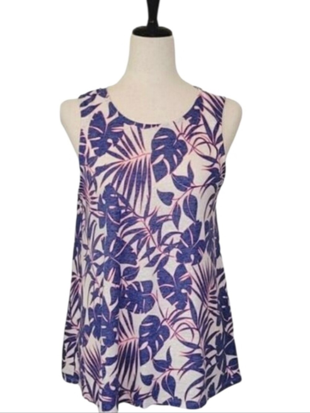 Stylus Pink & Purple Tropical Print Linen Blend Tank Top Size M